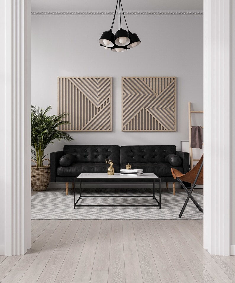 Modern Wood Wall Art Set Abstract Wooden Wall Art Set of 2 Etsy