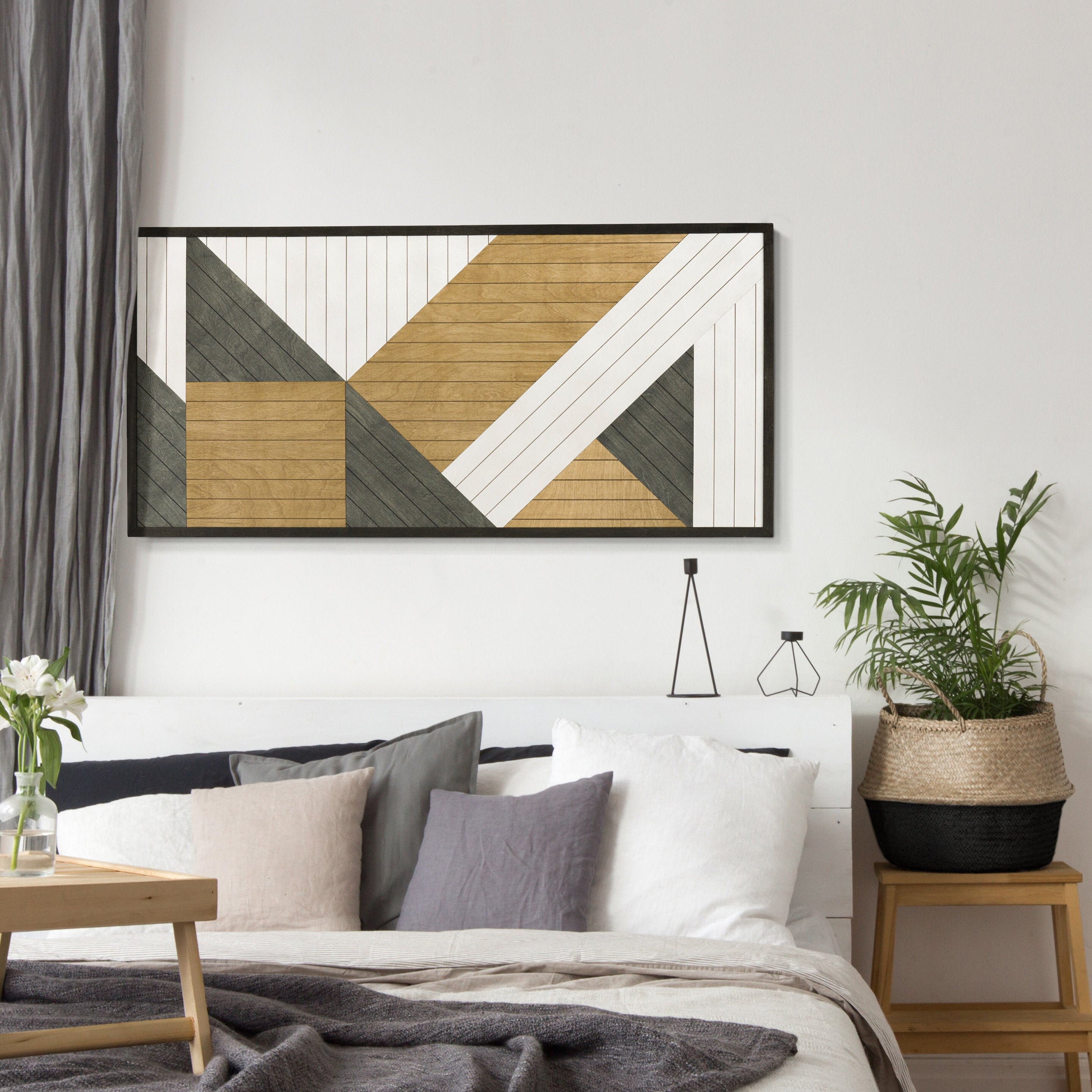 Moderne geometrische HolzWandkunst Vertikale Holzwandplatte | Etsy