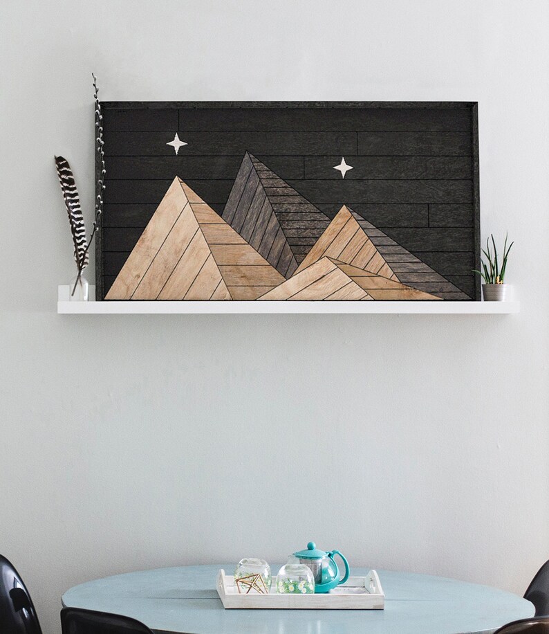 Night Mountain Range Wood Wall Art Rustic Wood Wall Hanging Etsy