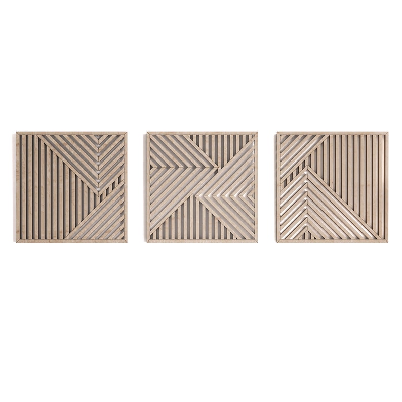 Large Modern Wood Wall Art Set of 3 Wooden Wall Art Set of Etsy