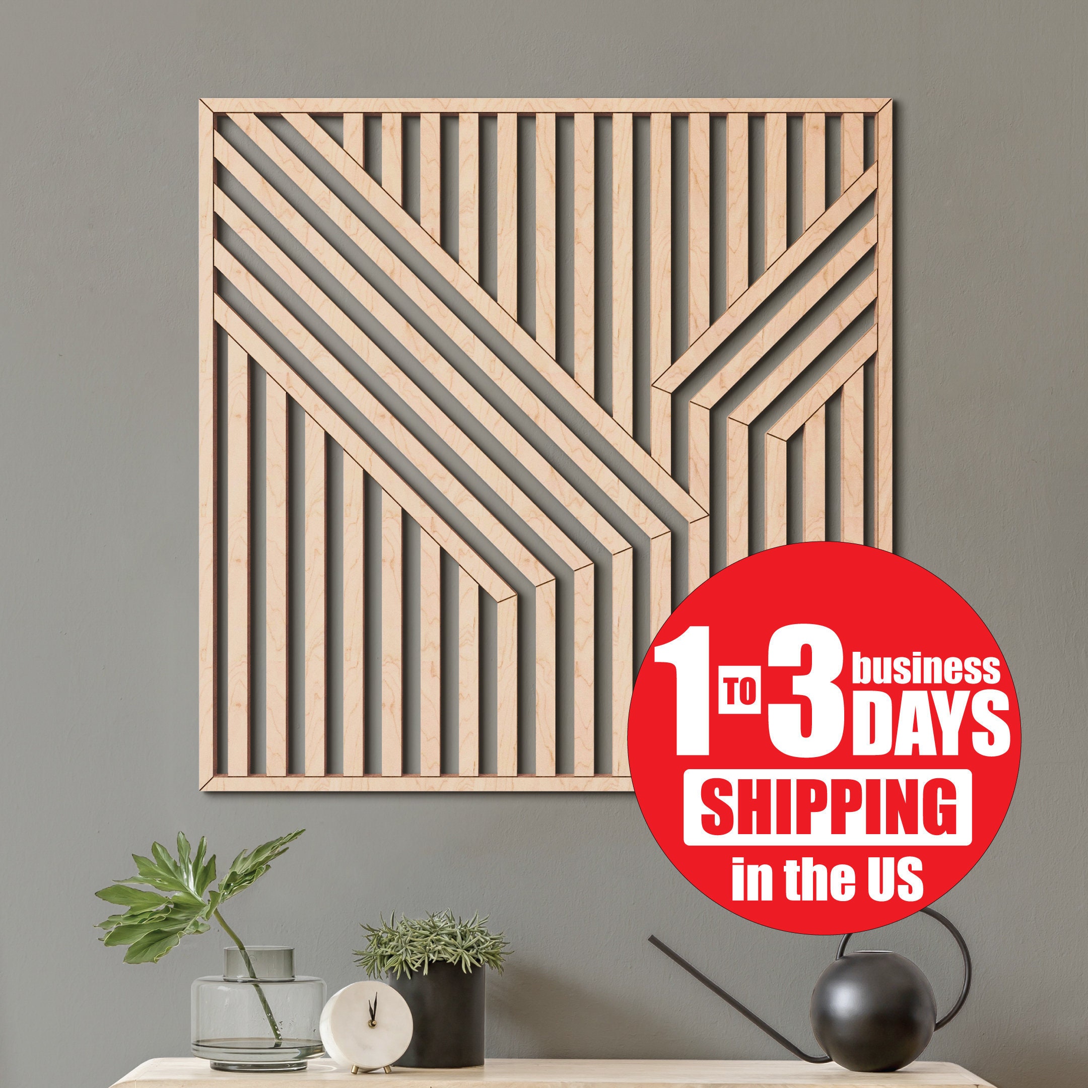 Abstract Wood Wall Art Modern Geometric Wooden Wall Hanging Etsy