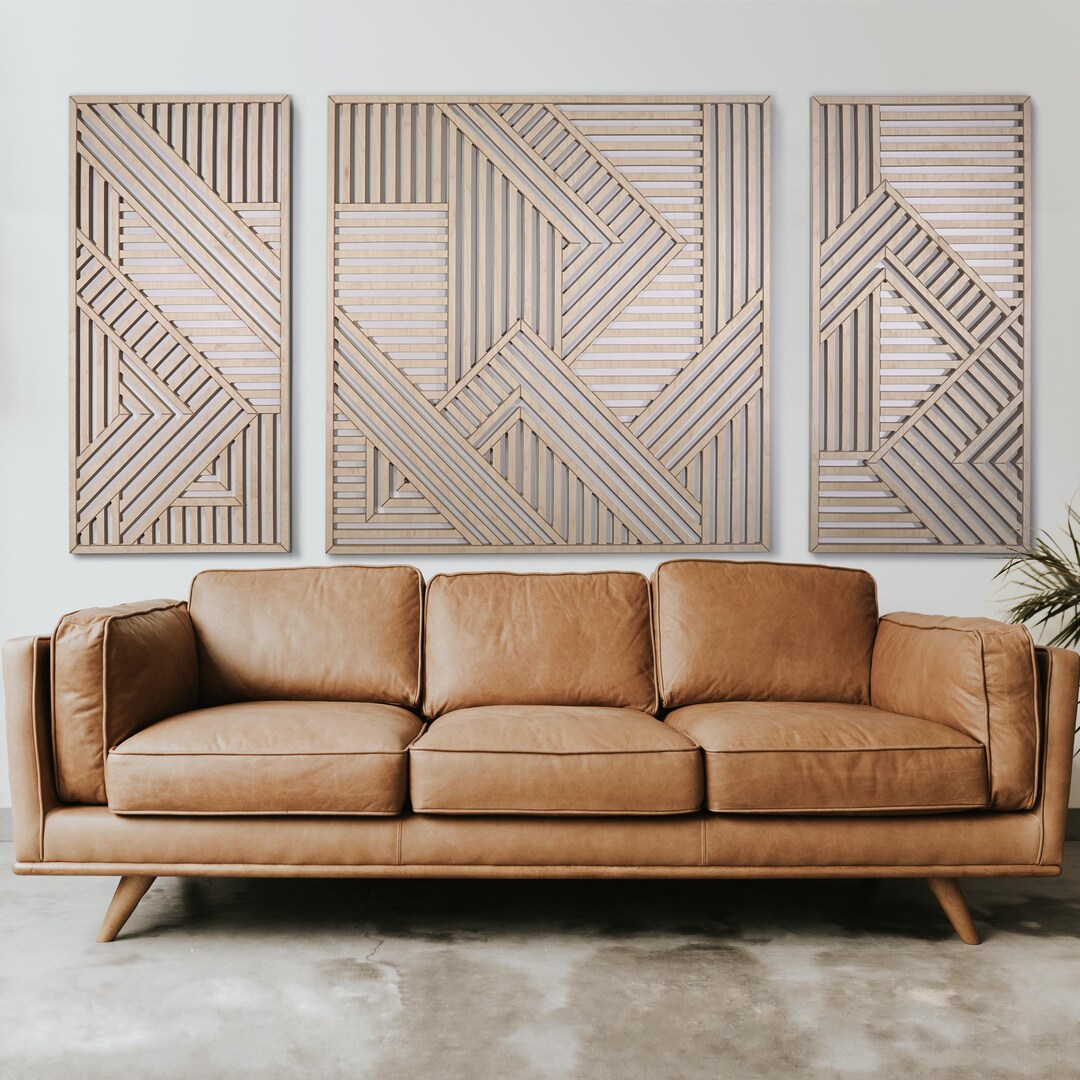 Geometric 3-piece Wood Wall Art Set Modern Cutout Square and ...