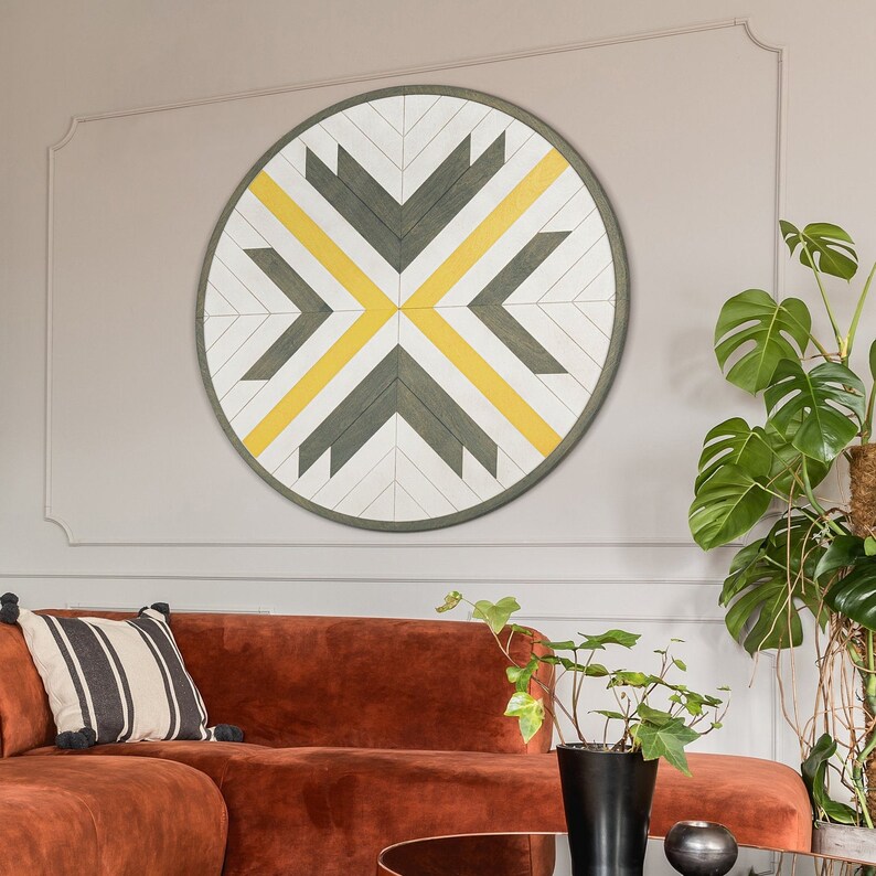 Large Geometric Wood Wall Hanging Round Wood Wall Art Etsy
