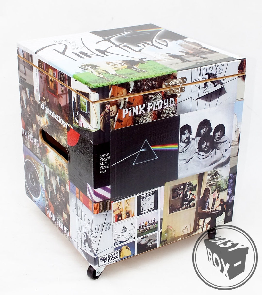 Large Disc Vinyl LP Hard Storage Box Chest MDF With Casters Pink Floyd ...
