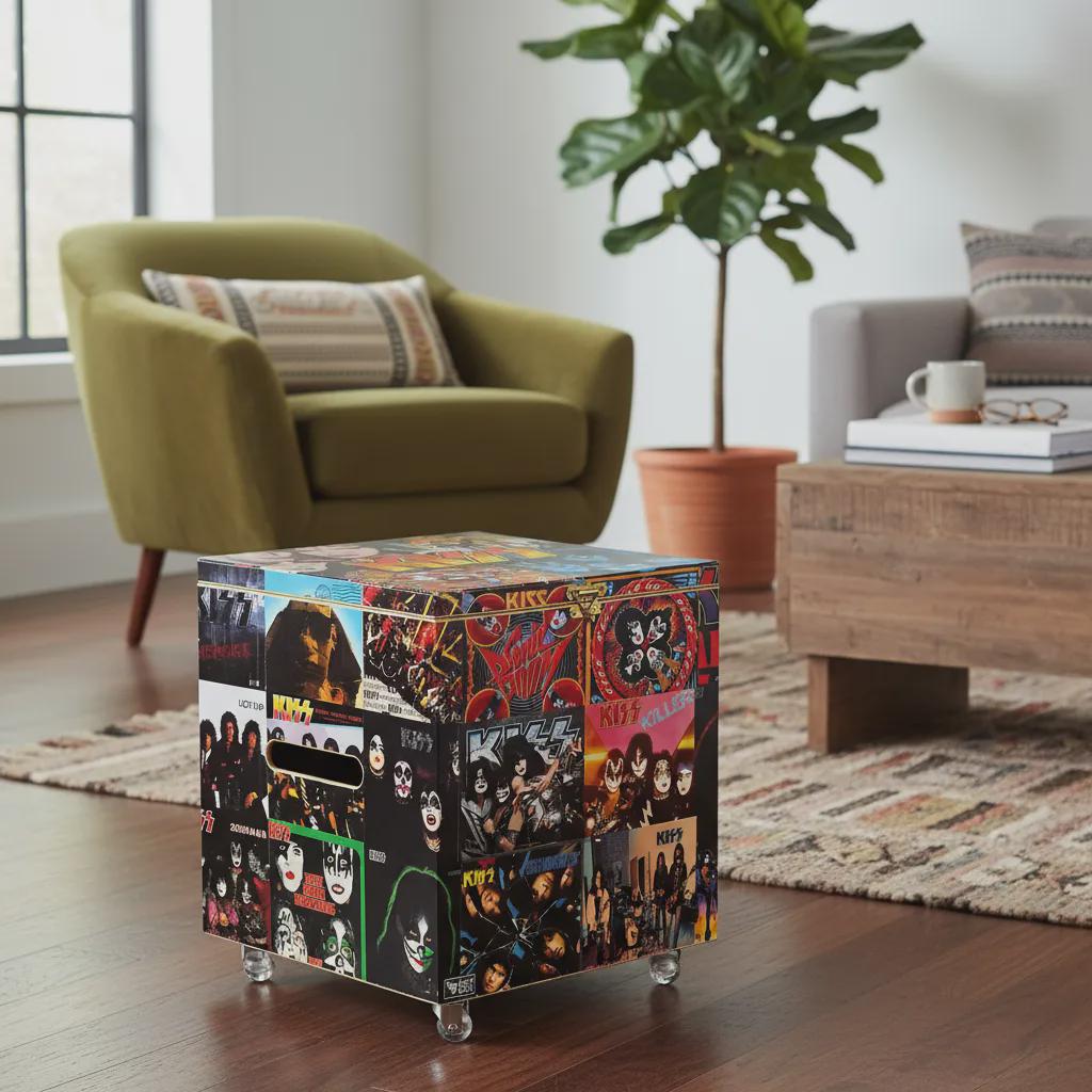 KISS- Large Disc Vinyl LP Hard Storage Box Chest MDF With Wheels