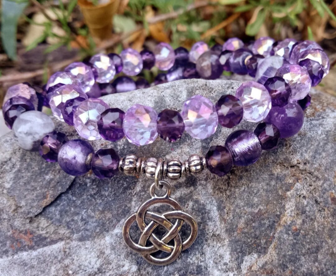 Celtic Charm Bracelet Amethyst Bracelet Double Strand Etsy