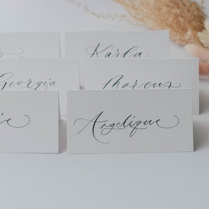 Handwritten wedding place cards written in modern calligraphy, place cards, white wedding, escort card, luxury wedding stationery, name tags image 6