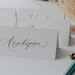 Handwritten wedding place cards written in modern calligraphy, place cards, white wedding, escort card, luxury wedding stationery, name tags image 5