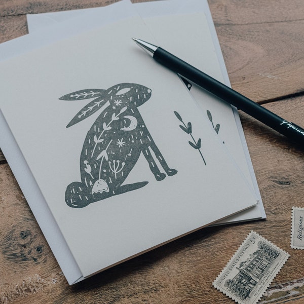 Folk Rabbit Letterpress Greeting Card, Letterpress Card, Greeting Card, Easter Card