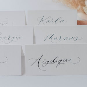 Handwritten wedding place cards written in modern calligraphy, place cards, white wedding, escort card, luxury wedding stationery, name tags image 4