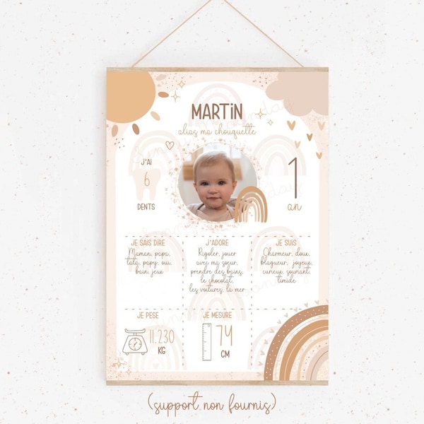 Personalized birthday or baptism poster "Rainbow" - my sunshine - first year baby - birth - pregnancy - child