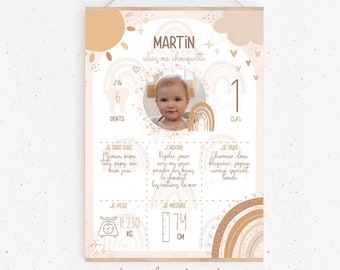 Affiche anniversaire ou baptême personnalisée "Arc-en-ciel" - mon soleil - première année bébé - naissance - grossesse - enfant