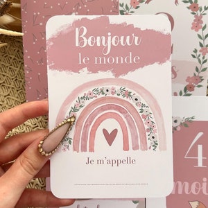 Cartes étapes bébé 1 ère année - Rosé - // arc-en-ciel // fleurs // mois anniversaires // rose