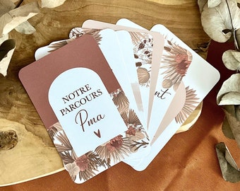 19 Cartes étapes PMA/FIV « Boho » - bohème personnalisable - arc-en-ciel - essai bébé - grossesse - bébé - maternité - PMA ropa - iad - iac