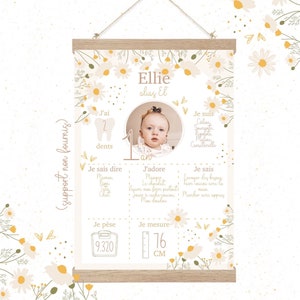 Affiche anniversaire/baptême personnalisée "Marguerite" - fleurs - bohème - bébé - naissance - grossesse - enfant - petite fille