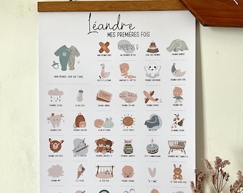 Affiche « mes premières fois » - chambre bébé - enfant - cadeau naissance - grossesse - enfance - mignon - étapes bébé