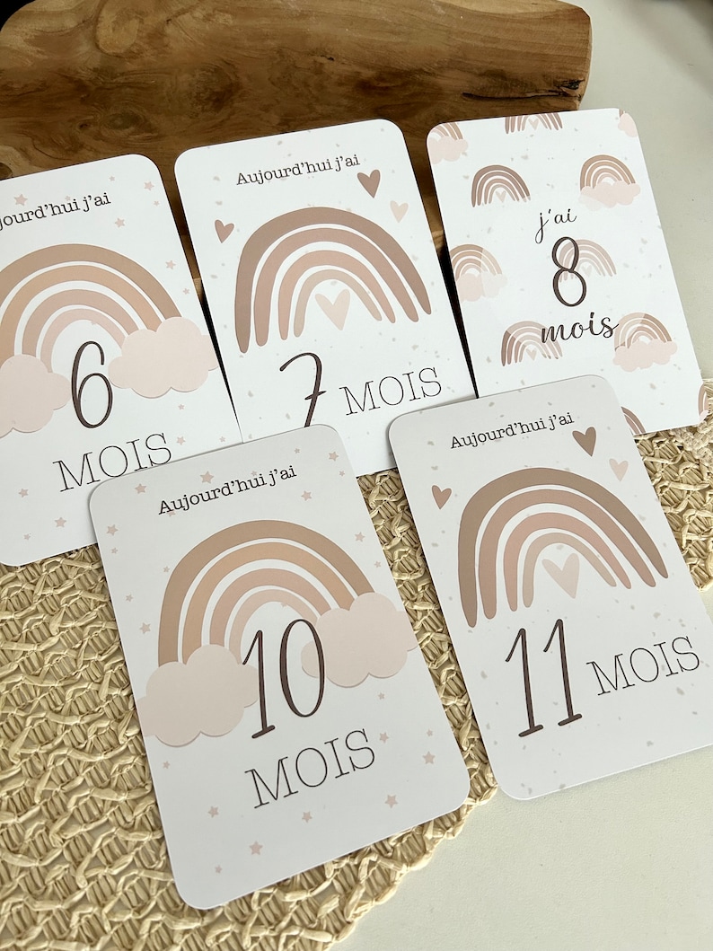 Cartes étapes bébé - arc-en-ciel - Première année bébé - Mois anniversaires - 1ère année - grossesse image 4