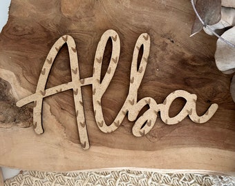 Vorname aus Holz - Raumdekoration - Holzdekoration - Babyzimmer - Kind - Geburtsgeschenk - anpassbar - Boho - Baby-Schritte-Karte