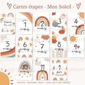 Cartes étapes bébé Mon Soleil arc-en-ciel Première année bébé Mois anniversaires 1ère année grossesse image 3