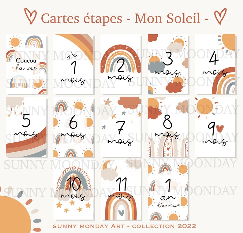 Mon Soleil Baby-Meilensteinkarten Regenbogen Erstes Jahr Baby Geburtstagsmonate 1. Jahr Schwangerschaft Bild 3