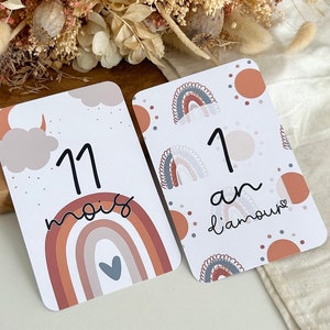 Cartes étapes bébé Mon Soleil - arc-en-ciel - Première année bébé - mois anniversaires - grossesse - cadeau naissance - souvenirs - boho image 7
