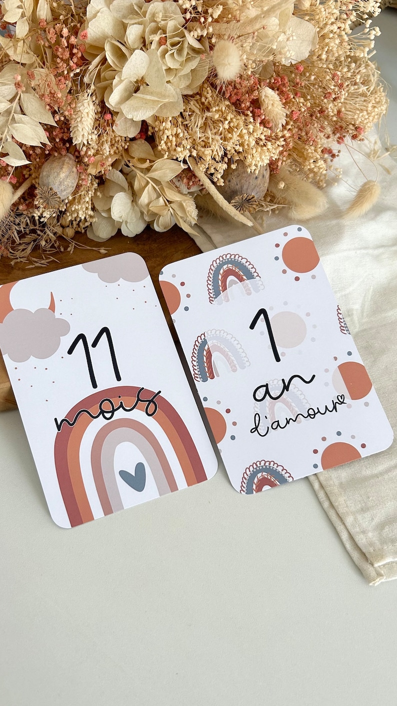 Cartes étapes bébé Mon Soleil - arc-en-ciel - Première année bébé - mois anniversaires - grossesse - cadeau naissance - souvenirs - boho image 7