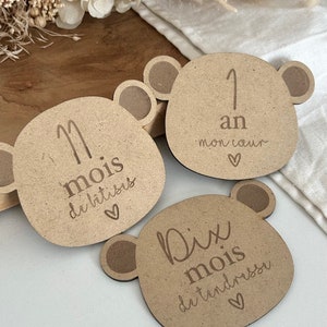 Houten mijlpaalkaarten "Poeh" - schattig - dieren - eerstejaars baby - geboorte - zwangerschap - geboortecadeau - kraamcadeau
