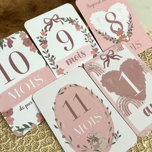 Cartes étapes bébé 1 ère année Rosé // arc-en-ciel // fleurs // mois anniversaires // rose image 5