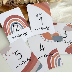 Cartes étapes bébé Mon Soleil - arc-en-ciel - Première année bébé - mois anniversaires - grossesse - cadeau naissance - souvenirs - boho image 5
