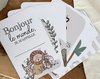 Cartes étapes bébé "Evan" - Animaux - jungle - savane - naissance - photos souvenirs bébé - Première année bébé - cadeau grossesse