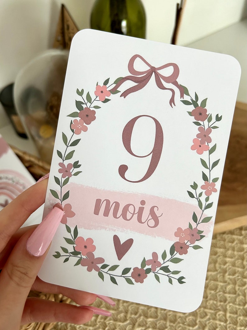 Cartes étapes bébé 1 ère année Rosé // arc-en-ciel // fleurs // mois anniversaires // rose image 6