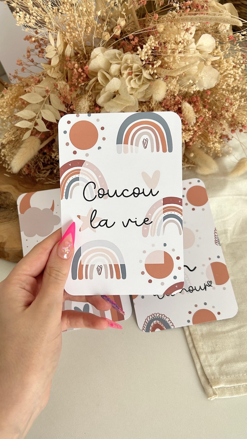 Cartes étapes bébé Mon Soleil - arc-en-ciel - Première année bébé - mois anniversaires - grossesse - cadeau naissance - souvenirs - boho image 1
