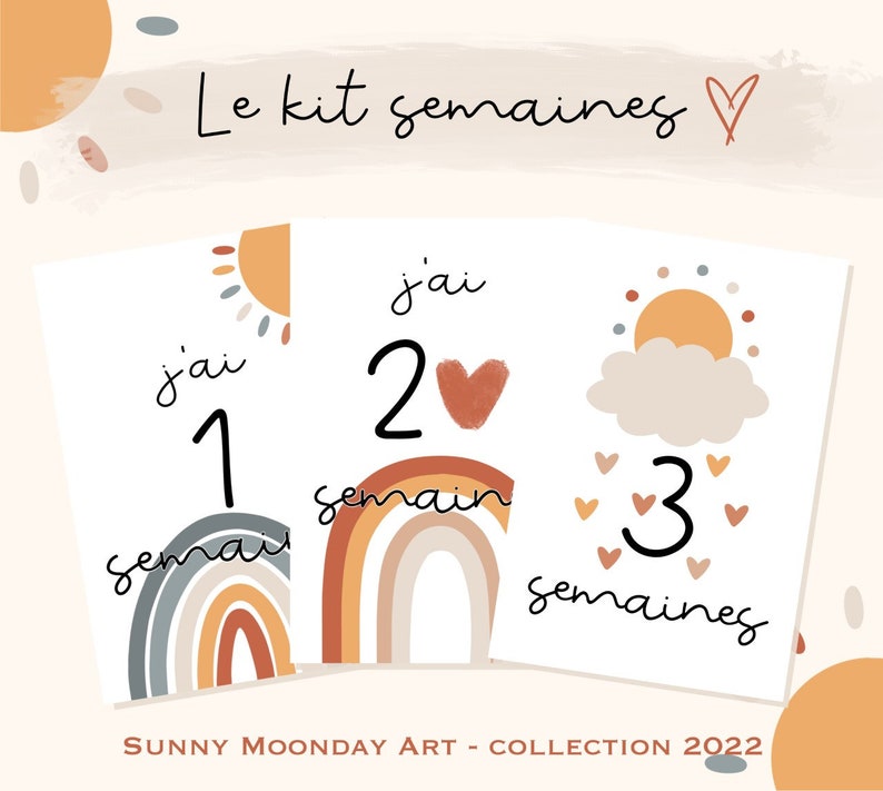 Cartes étapes bébé Mon Soleil - arc-en-ciel - Première année bébé - mois anniversaires - grossesse - cadeau naissance - souvenirs - boho image 4