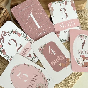 Cartes étapes bébé 1 ère année - Rosé - // arc-en-ciel // fleurs // mois anniversaires // rose image 4