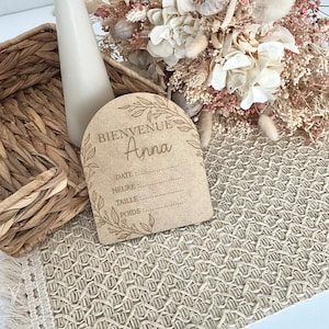 Wooden birth plaque Nature welcome baby arch personalized souvenirs pregnancy gift image 1