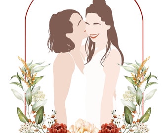 Illustrations personnalisées - couple portrait - portrait mariage - dessin personnalisé - cadeau - numérique ou imprimé - amour