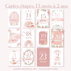 Cartes étapes bébé 1 ère année - Rosé - // arc-en-ciel // fleurs // mois anniversaires // rose image 6