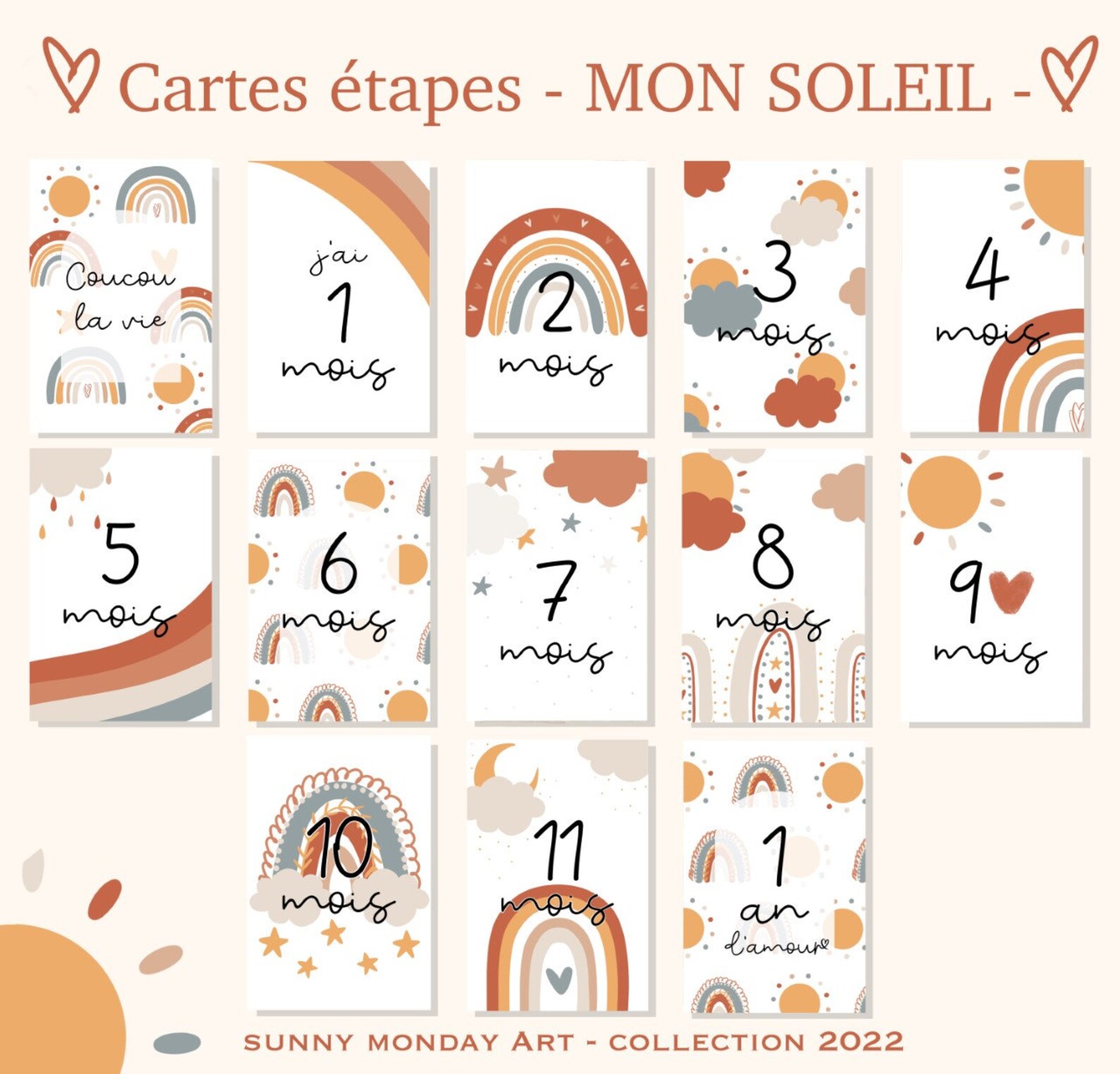 Cartes étapes bébé Mon Soleil arcenciel Première année Etsy France