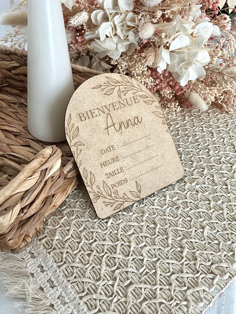 Wooden birth plaque Nature welcome baby arch personalized souvenirs pregnancy gift image 2