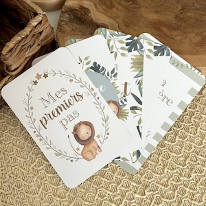 12 cartes étapes premières fois bébé Animaux jungle - safari - Première année bébé - Mois anniversaires - 1ère année - naissance - grossesse