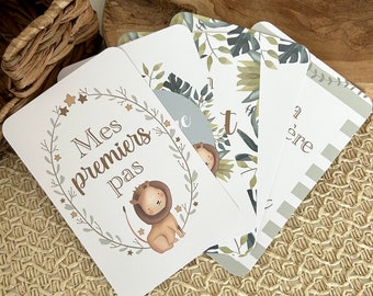 12 cartes étapes premières fois bébé Animaux jungle - safari - Première année bébé - Mois anniversaires - 1ère année - naissance - grossesse
