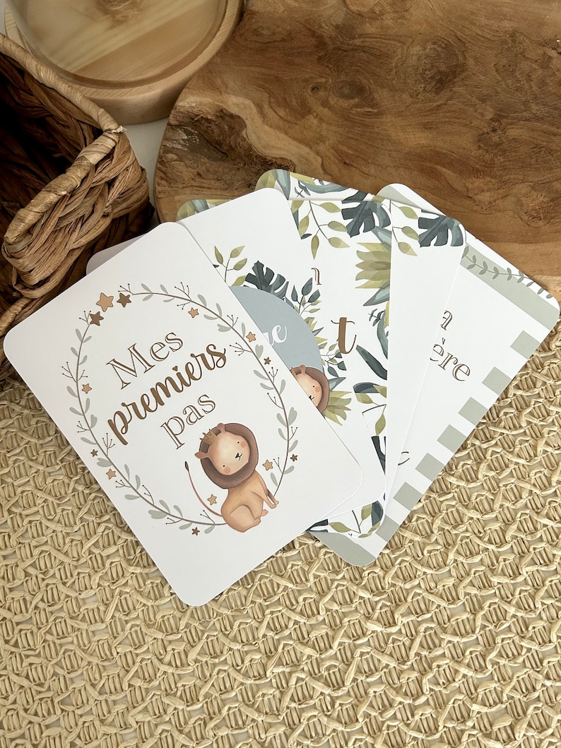 Cartes étapes premières fois bébé Animaux jungle safari Première année bébé Mois anniversaires 1ère année naissance grossesse image 1