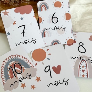 Cartes étapes bébé Mon Soleil - arc-en-ciel - Première année bébé - mois anniversaires - grossesse - cadeau naissance - souvenirs - boho image 6