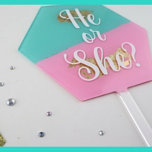 He or She Cake Topper, Gender Reveal Cake Topper, Boy or Girl Cake Topper, Acrylic Cake Topper, Baby Shower Cake Topper, Custom Gender Party