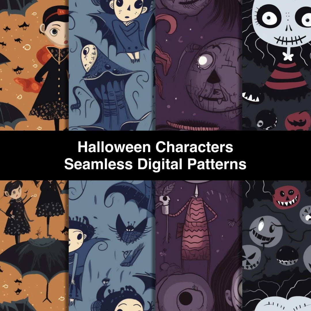 Halloween Characters 4 Seamless Digital Patterns - Etsy