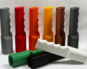May include: Assortment of 3D printed handles in various colors, including gray, red, orange, yellow, brown, green, black, and white. The handles are designed with a textured grip and are approximately 10 inches long.