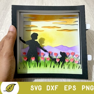 3d shadowbox svg - shadow box svg, layered shadow box / light box papercut svg template