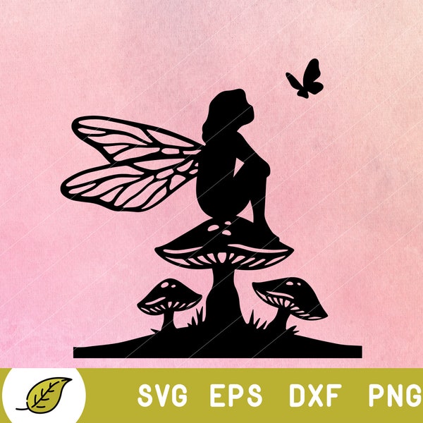 Fairy SVG - Mystical Child Fairy Playing with Butterfly in the Forest Silhouette