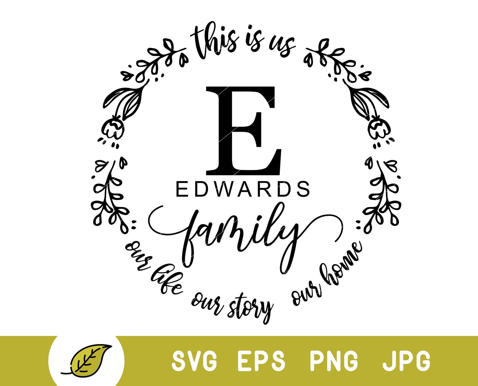 Download Last name svg family name svg round monogram font vine | Etsy