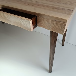 Desk with drawers, from solid wood - thick live edge top, sculpted - for home office, study, studio. Size and wood type variants available.